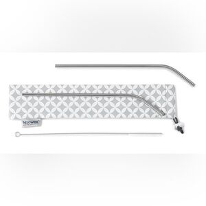 Norwex Set of 2 Long Stainless Steel Straws, Straw Cleaner, and Carrying Case